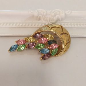 Spring Colors Vintage gold & Rhinestone Brooch pin